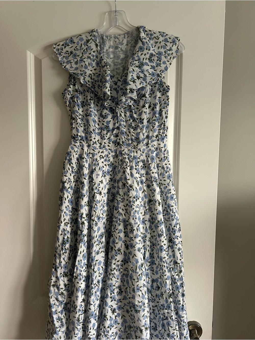 Blue Floral Ruffle Midi Dress